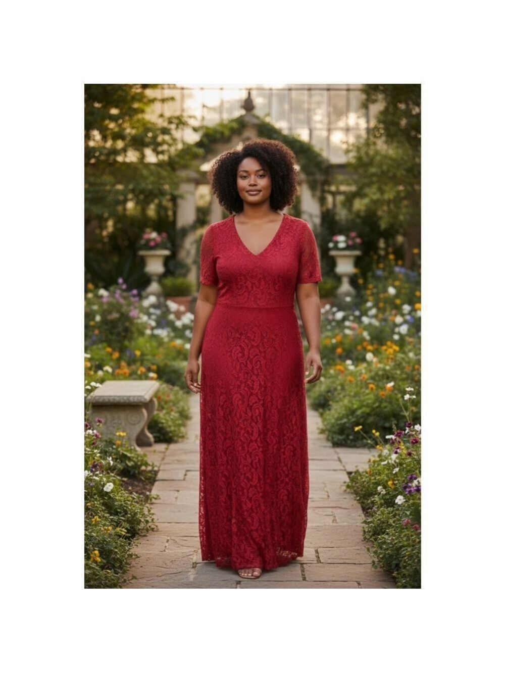 CLUB L London Red Lace Maxi Dress Plus Size EU 52 / US 20/22 (21.5 PTP)